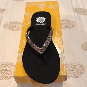 Yellow box flip flops